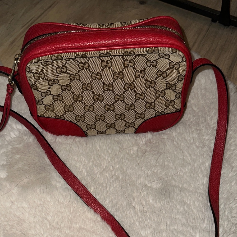 Gucci Beige and Red camera Crossbody Bag